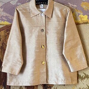 NWT VTG LisBeth Oslo Silk Collection Sz L Blouse Button Up 3/4 Sleeve Beige